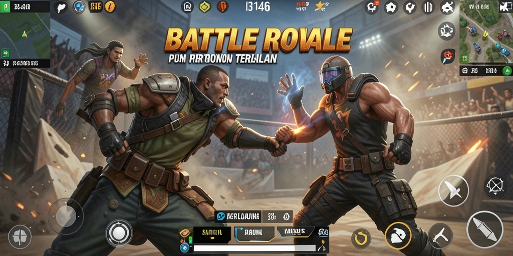 Tangkapan layar menunjukkan aksi seru dalam permainan Battle Royale.