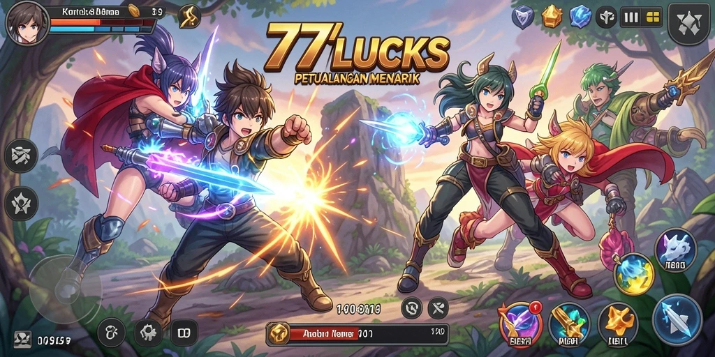 Screenshot menyajikan gameplay penuh aksi dari 77LUCKS.