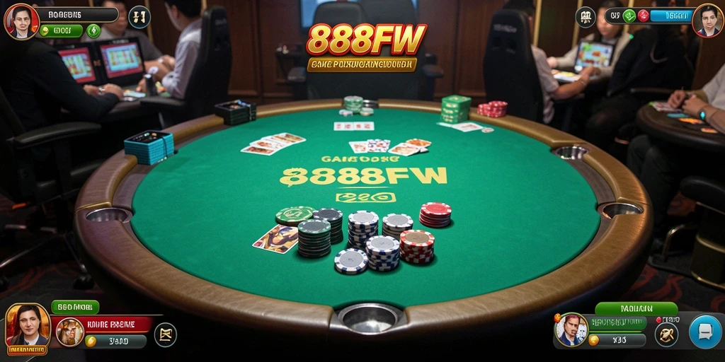 Screenshot dari gameplay Poker di aplikasi 888FW yang menarik.