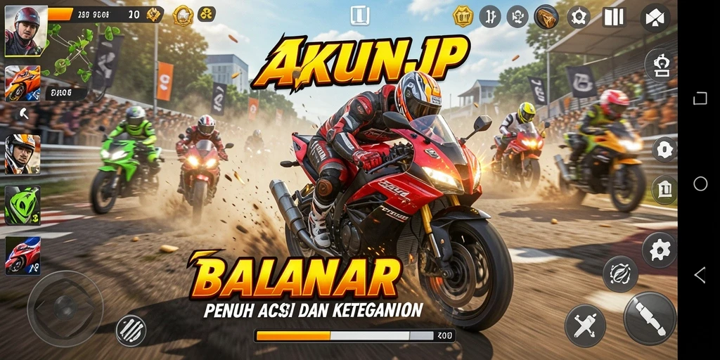 Tampilan gameplay seru dari balapan motor AKUNJP.