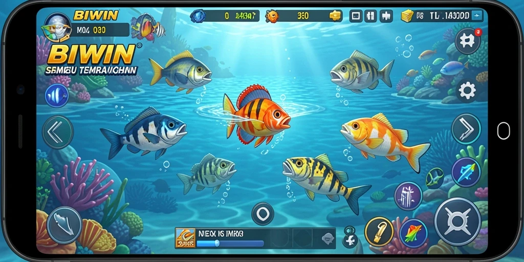 Screenshot gameplay BIWIN menunjukkan aksi seru menembak ikan.