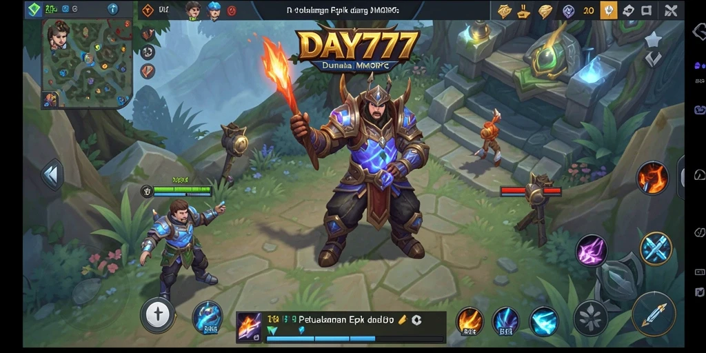 Screenshot gameplay DAY777 menampilkan pertempuran epik dan eksplorasi dunia yang luas.