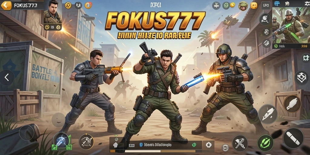 Tampilan epik dari gameplay FOKUS777 dalam pertempuran Battle Royale.