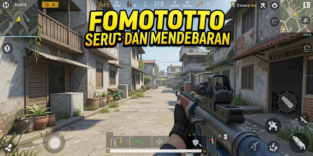 Tampilan gameplay intens FOMOTOTO dengan aksi menembak yang mendebarkan.