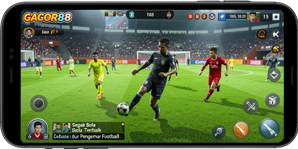 Tampilan dinamis gameplay GACOR88 di lapangan sepak bola.
