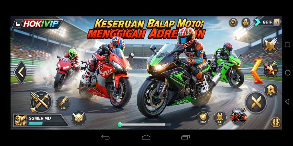 Screenshot HOKIVIP menampilkan balapan motor yang mendebarkan.