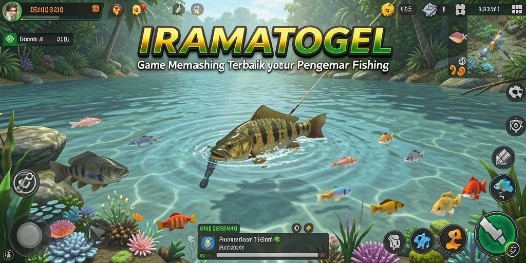 Screenshot gameplay IRAMATOGEL menampilkan momen seru memancing.