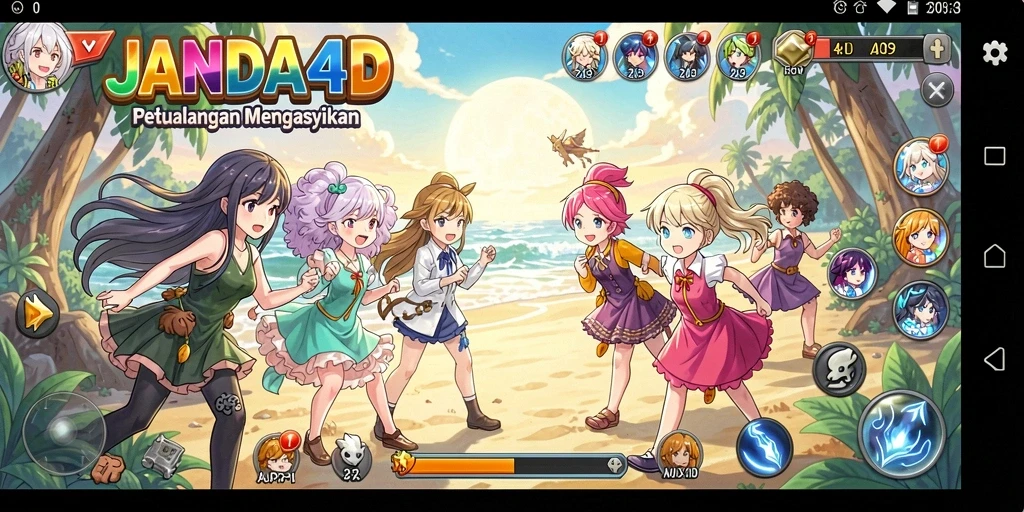 Tampilan gameplay seru dari JANDA4D dengan karakter anime yang menawan.