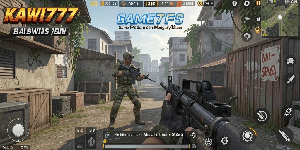 Screenshot utama KAWI777 menampilkan aksi intens gameplay FPS.