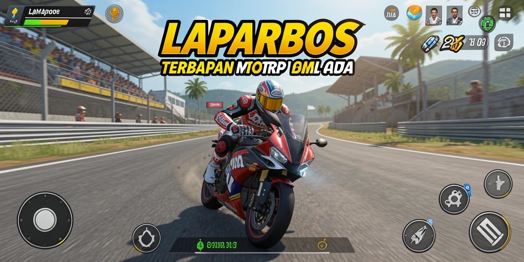 Gameplay LAPARBOS menampilkan balapan motor yang cepat dan mendebarkan.