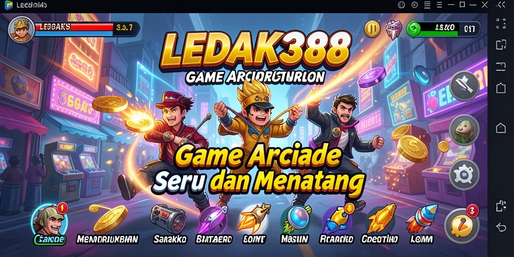 Tampilan gameplay LEDAK388 yang menampilkan berbagai karakter dan tantangan Arcade.