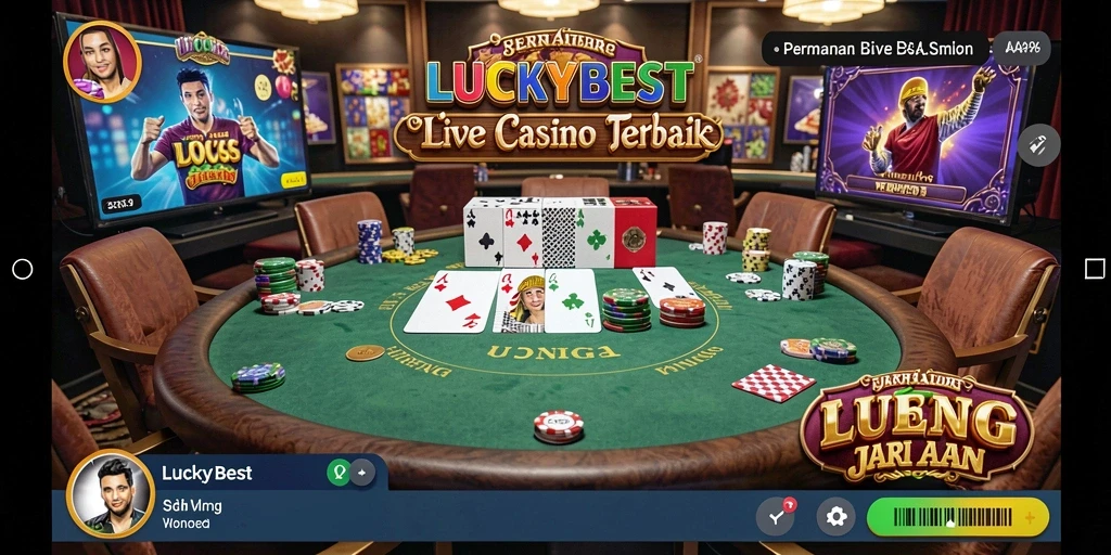 Screenshot permainan LUCKYBEST menampilkan dealer langsung dan berbagai meja permainan.