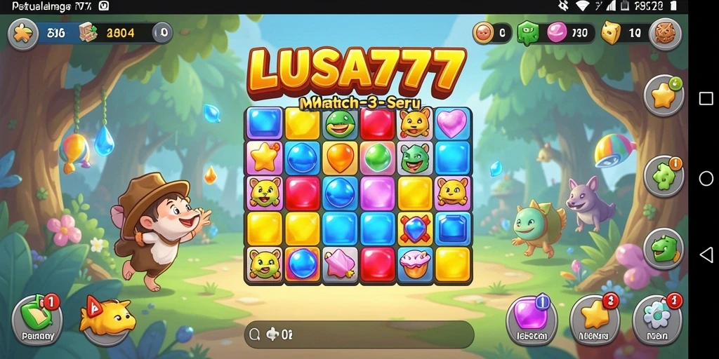 Tangkapan layar gameplay LUSA777 dengan berbagai item cerah di layar.