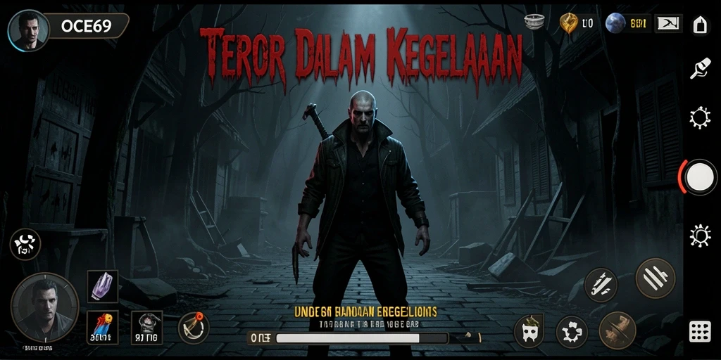 Tampilan gameplay menegangkan dalam OCE69 saat menjelajahi kegelapan.