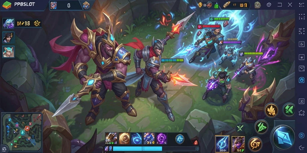 Screenshot gameplay seru dari PP8SLOT dalam pertarungan MOBA.