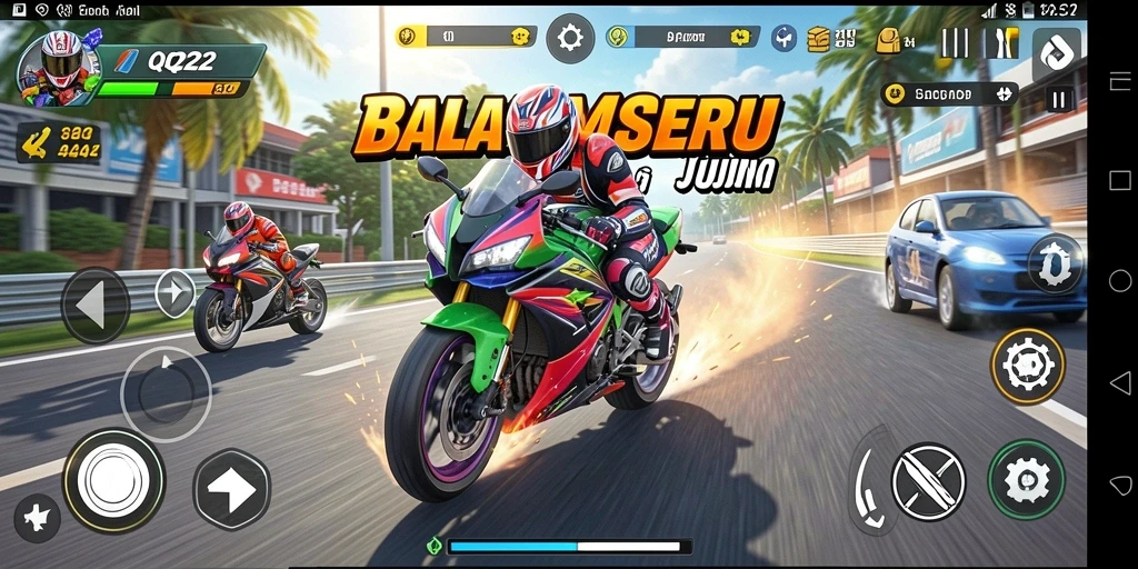 Tampilan gameplay balap motor yang mendebarkan dan penuh aksi.
