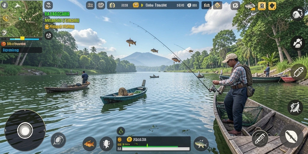 Tampilan menawan dari gameplay RAJACAIR saat memancing ikan.