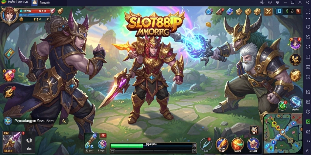 Tangkapan layar utama SLOT88JP yang menampilkan pertarungan epik dalam dunia MMORPG.