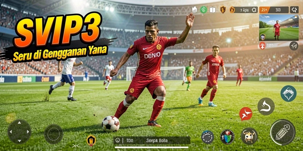 Tampilan gameplay SVIP3 dengan aksi sepak bola seru.