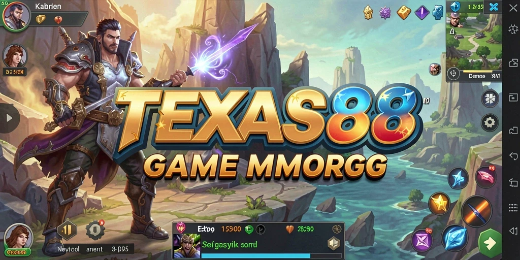 Screenshot utama TEXAS88 menampilkan aksi pertempuran seru dalam dunia MMORPG.